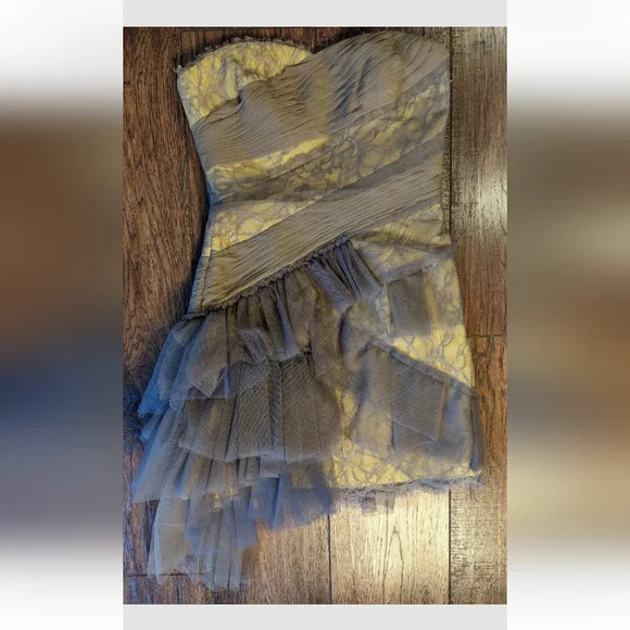BCBG MaxAzria Runway Sz 2 Tulle Lace Yellow Asymmetric Bodycon Dress Retail $429 - Picture 3 of 16